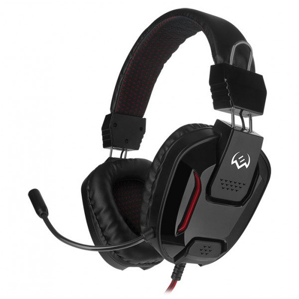 Căști de gaming SVEN AP-G555MV cu microfon, jack stereo mini 3.5 mm, cablu anti-încurcătură, control volum, negru/roșu